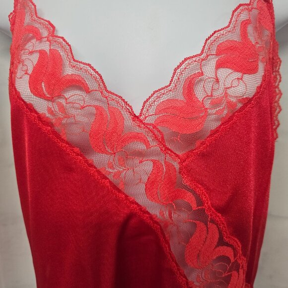 Vintage Legends Tank Y2K Cami Red Lace Satin Floral Sheer Retro M - Picture 3 of 9
